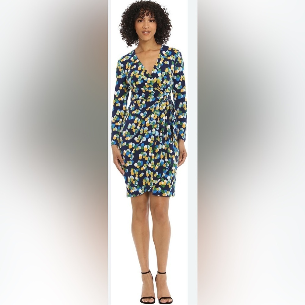 Maggy London Blue and Yellow Floral Long Sleeve Dress - Picture 1 of 4